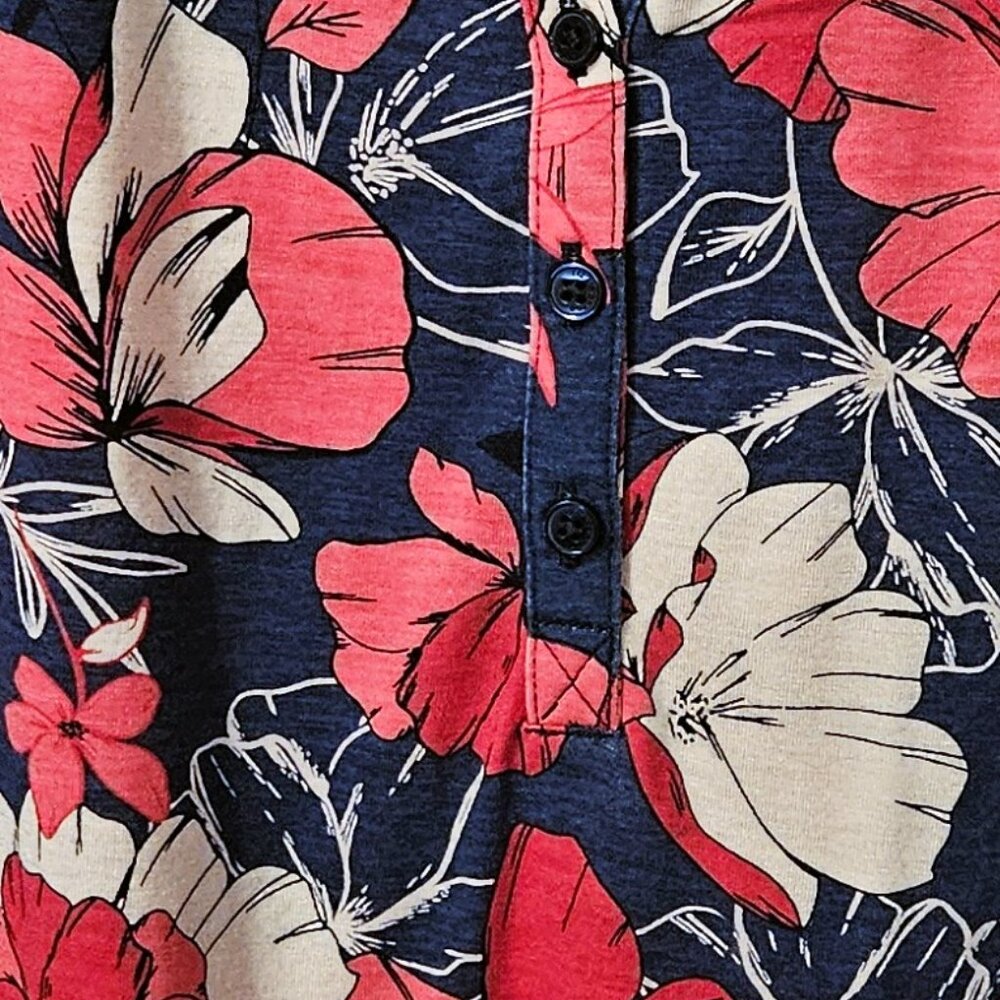 EUC Liz Claiborne Split Crew Neck Sleeveless Tank Top Sig Navy Floral Size 2X - Picture 5 of 8